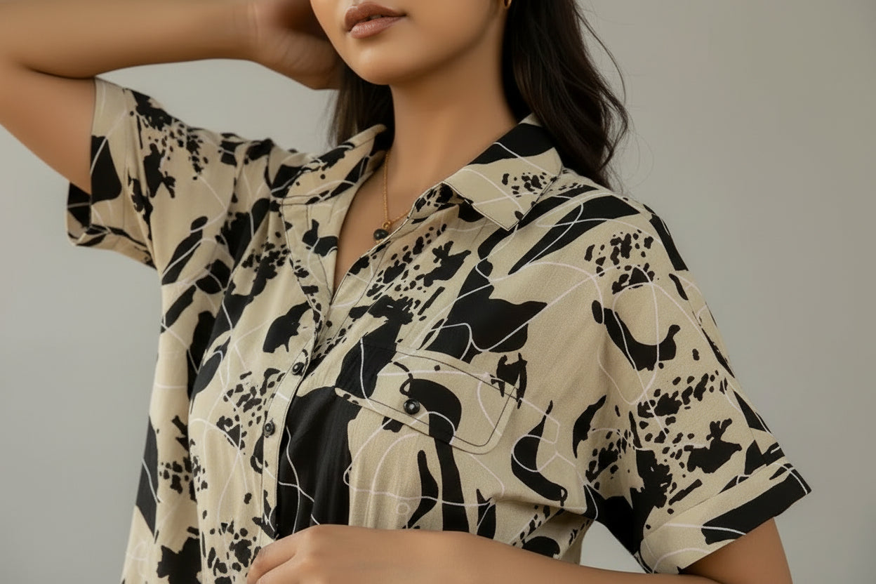 Black Abstract Shirt Dress