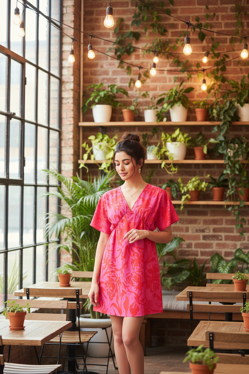Magenta Floral Kimono Dress