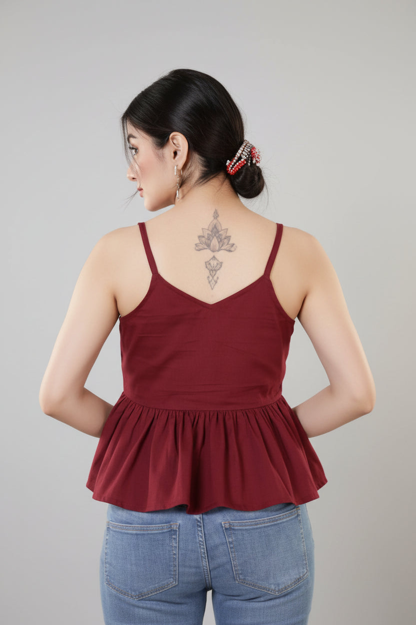 Maroon Solid Spaghetti Top