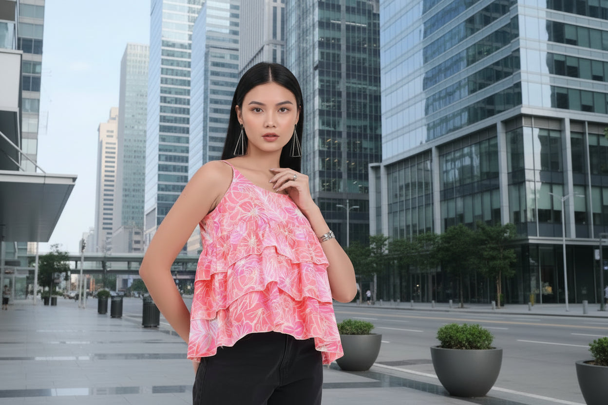Pink Flared Spaghetti Top