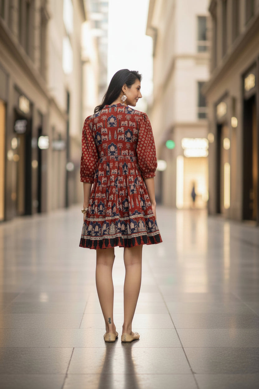 Maroon Ethnic Flared Dress