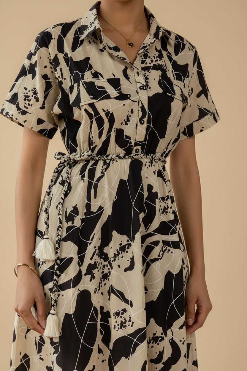 Black Abstract Shirt Dress