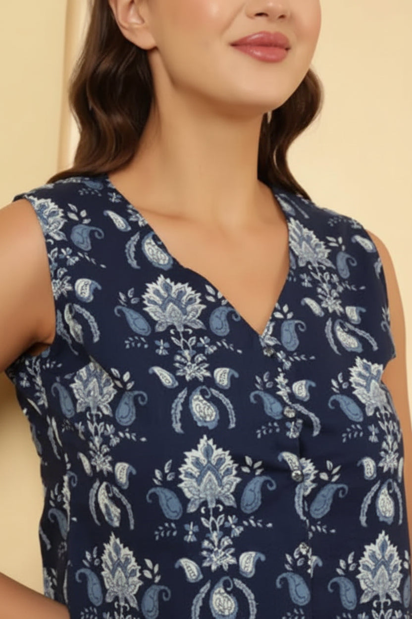 Blue Ethnic Design Vest