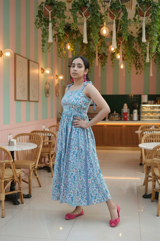 Blue Tie-Up Sleeve Midi