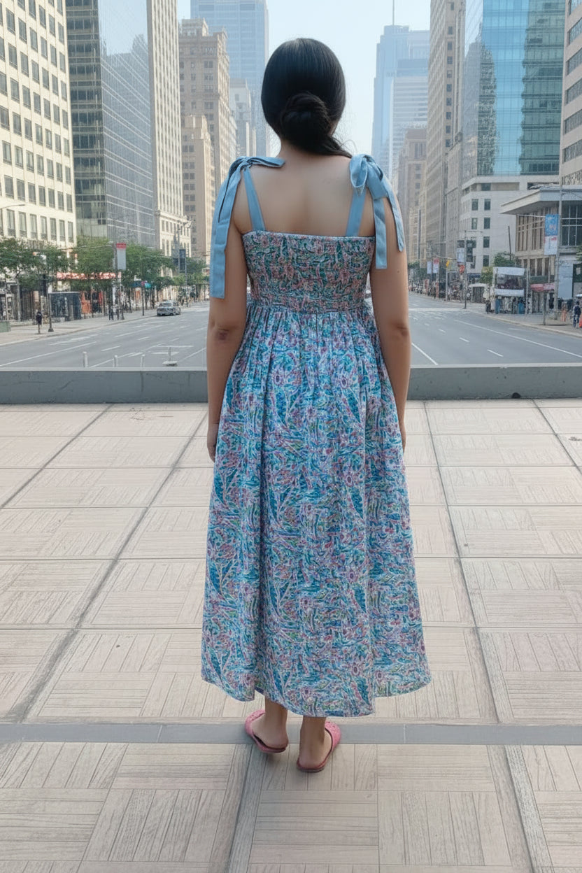 Blue Tie-Up Sleeve Midi