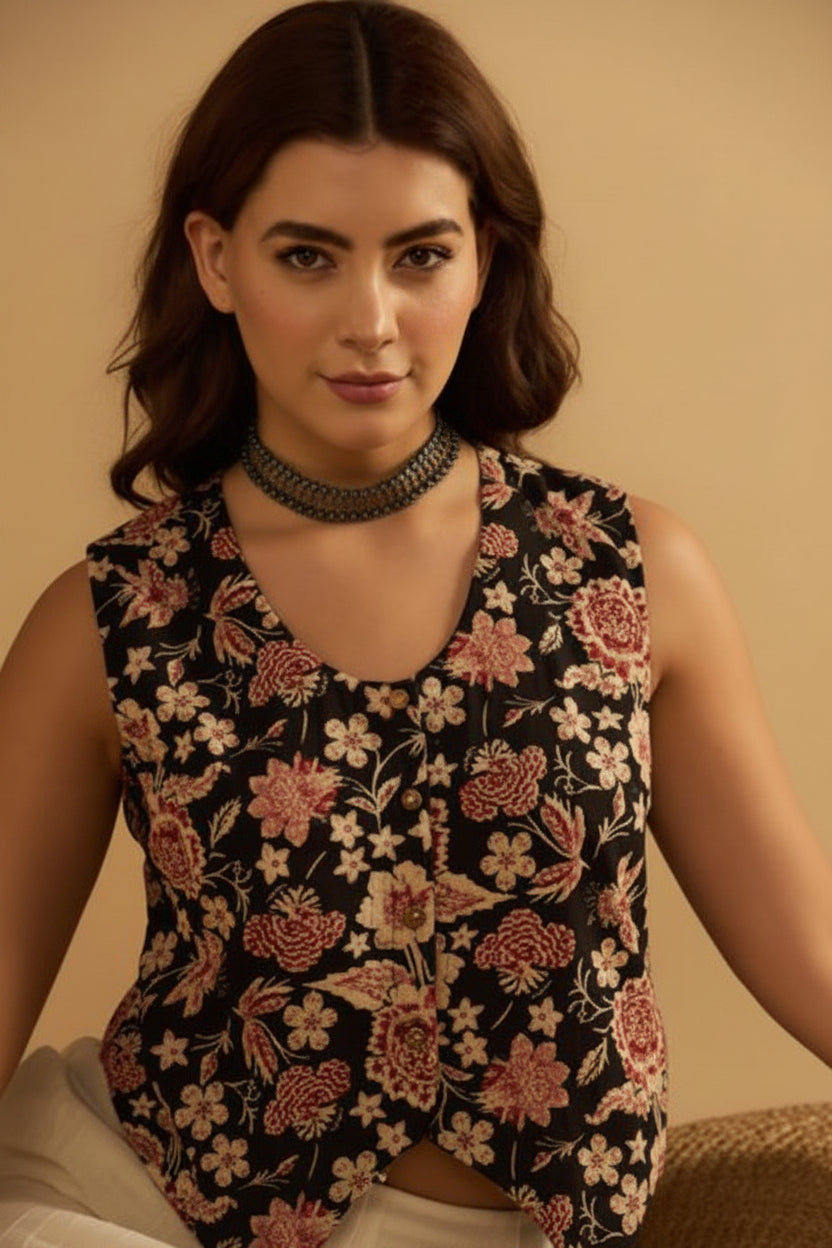 Black Floral Vest