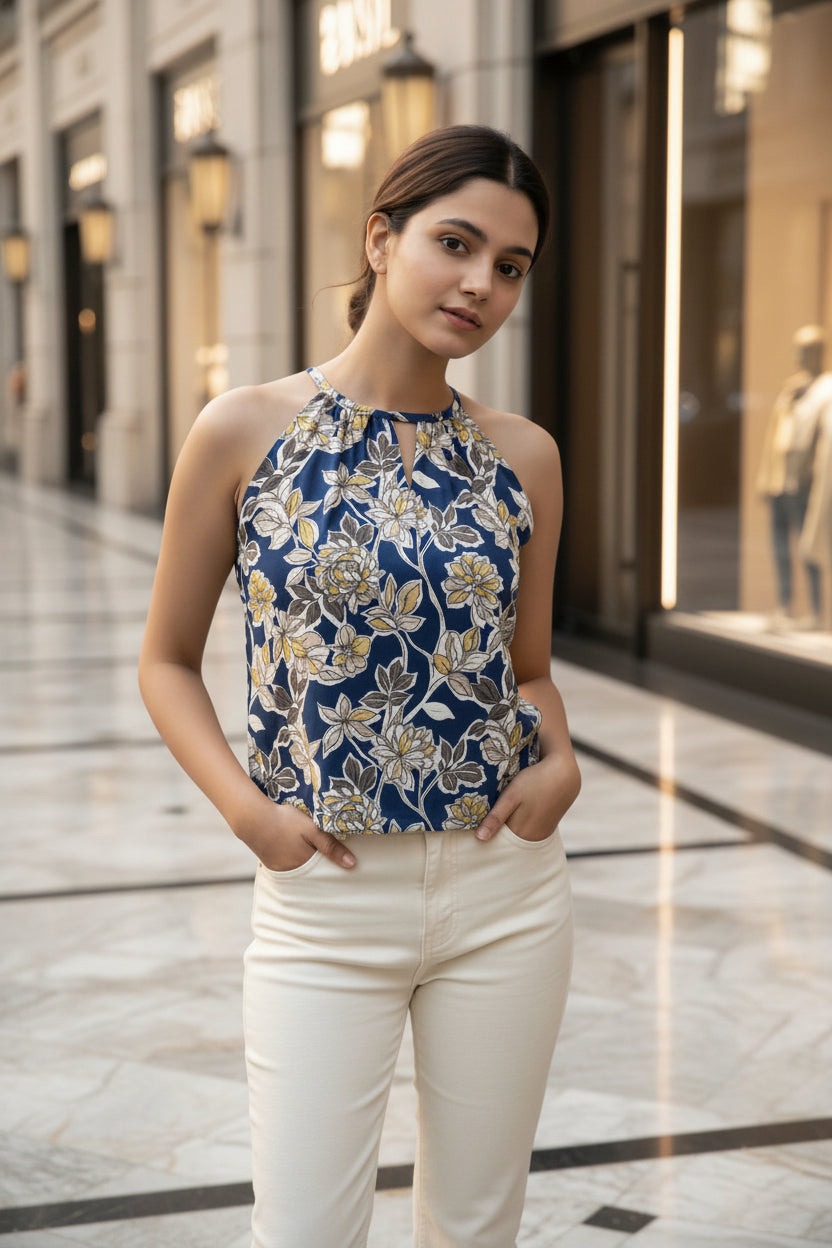 Blue Halter Neck Top