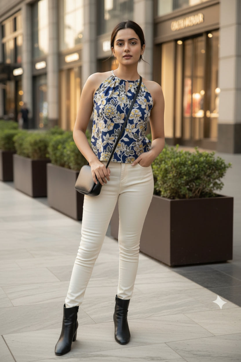 Blue Halter Neck Top