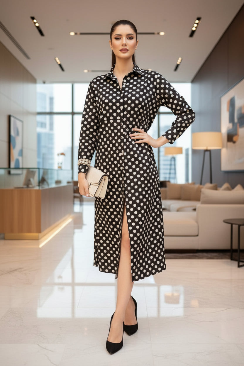 Black Polka Shirt Dress