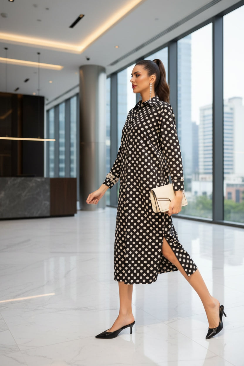 Black Polka Shirt Dress