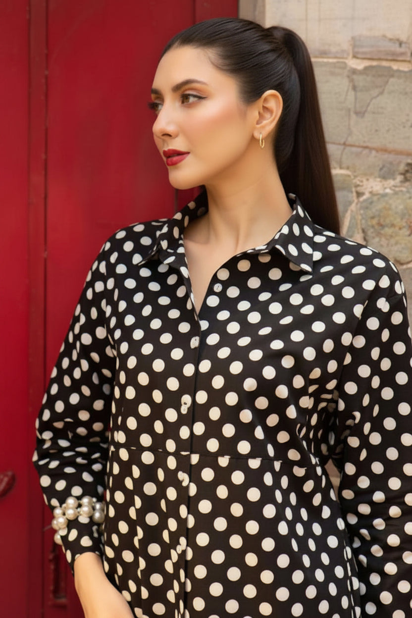 Black Polka Shirt Dress