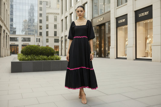 Black Pink Lace Maxi