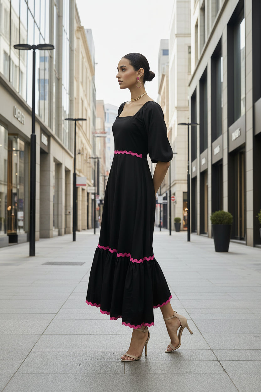 Black Pink Lace Maxi