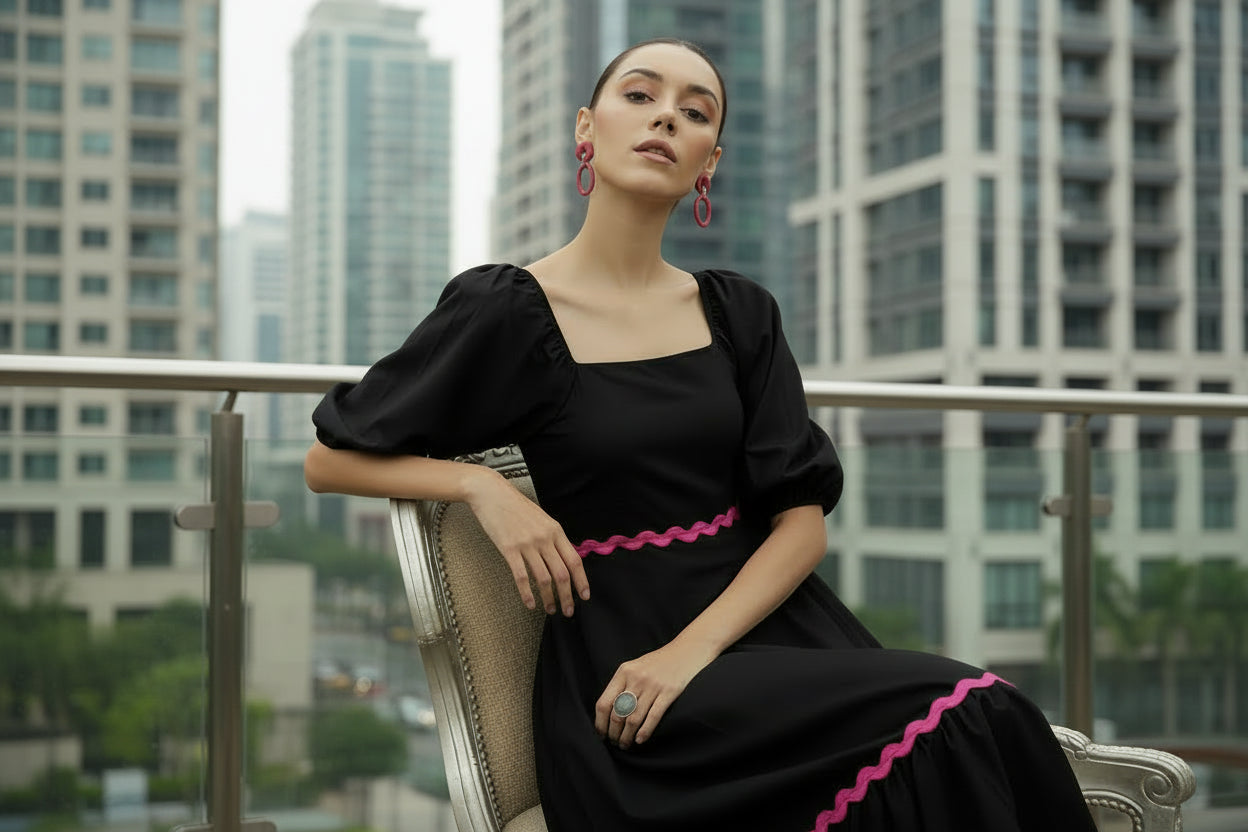 Black Pink Lace Maxi