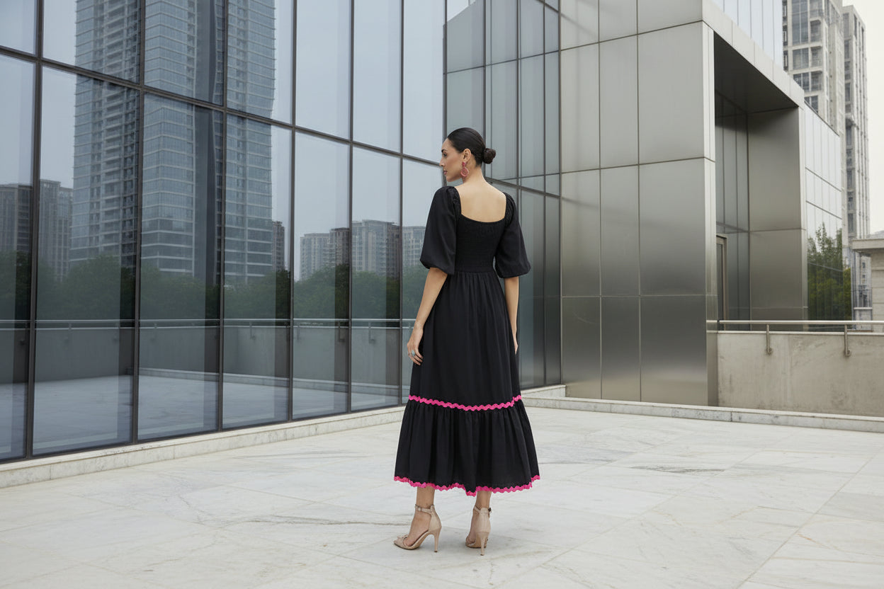 Black Pink Lace Maxi