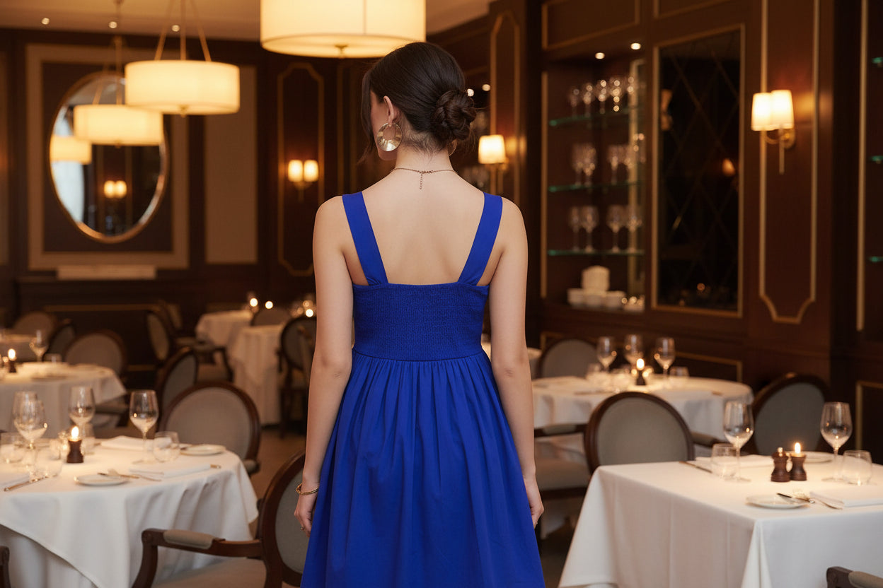 Blue Solid Flared Dress
