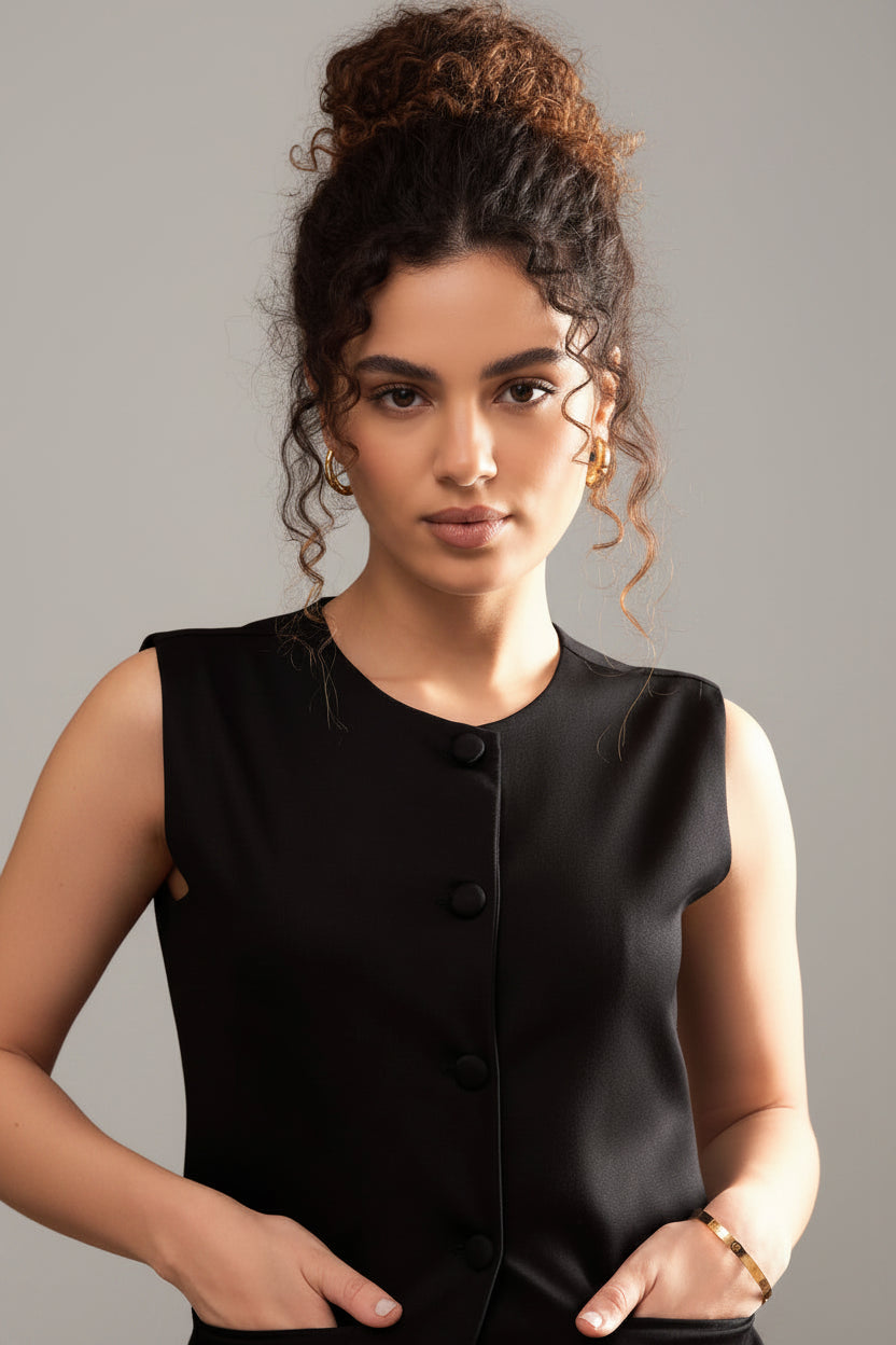 Black Front Pocket Top