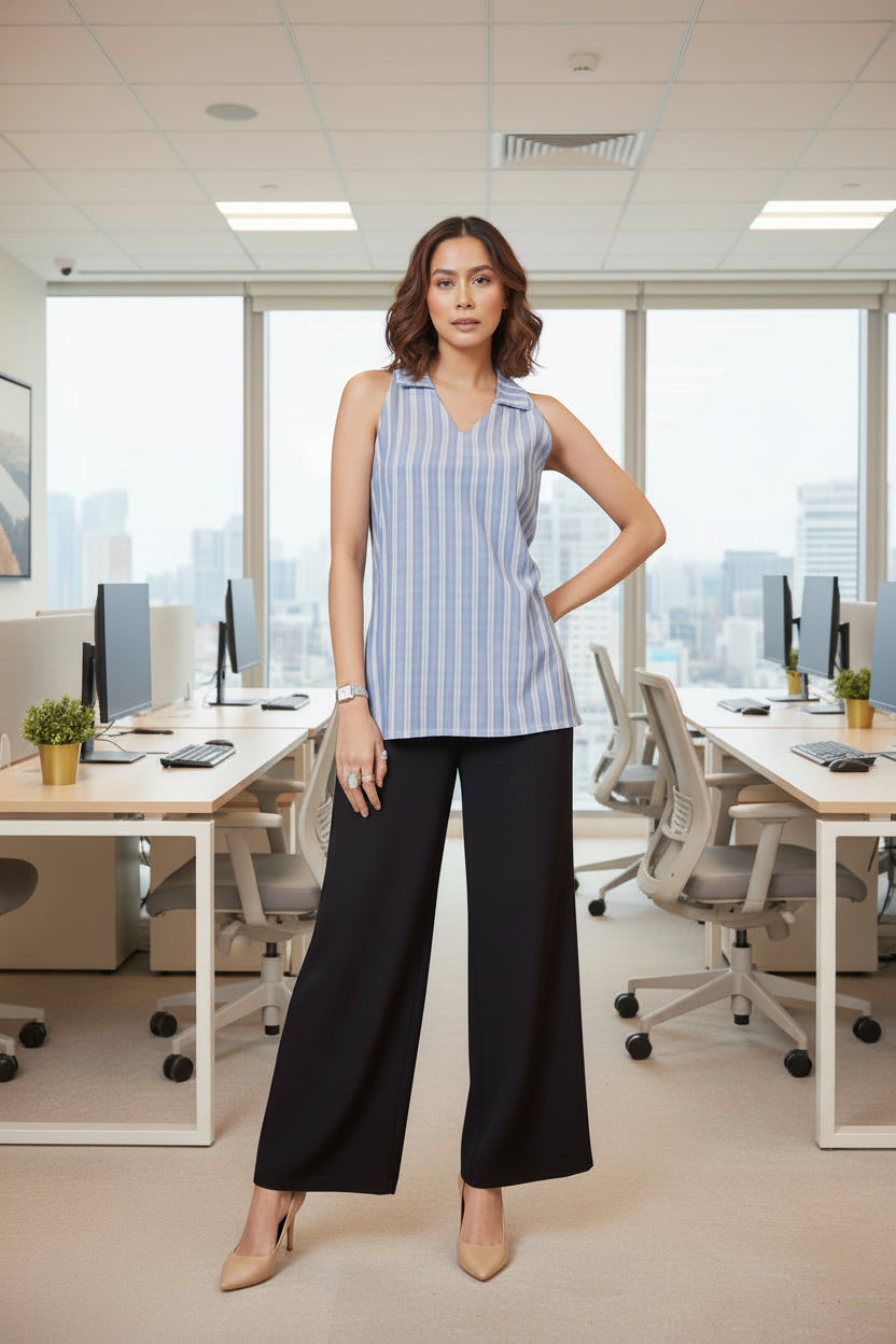 Blue Striped Collared Top