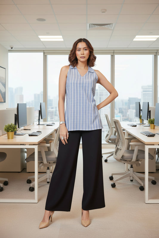Blue Striped Collared Top