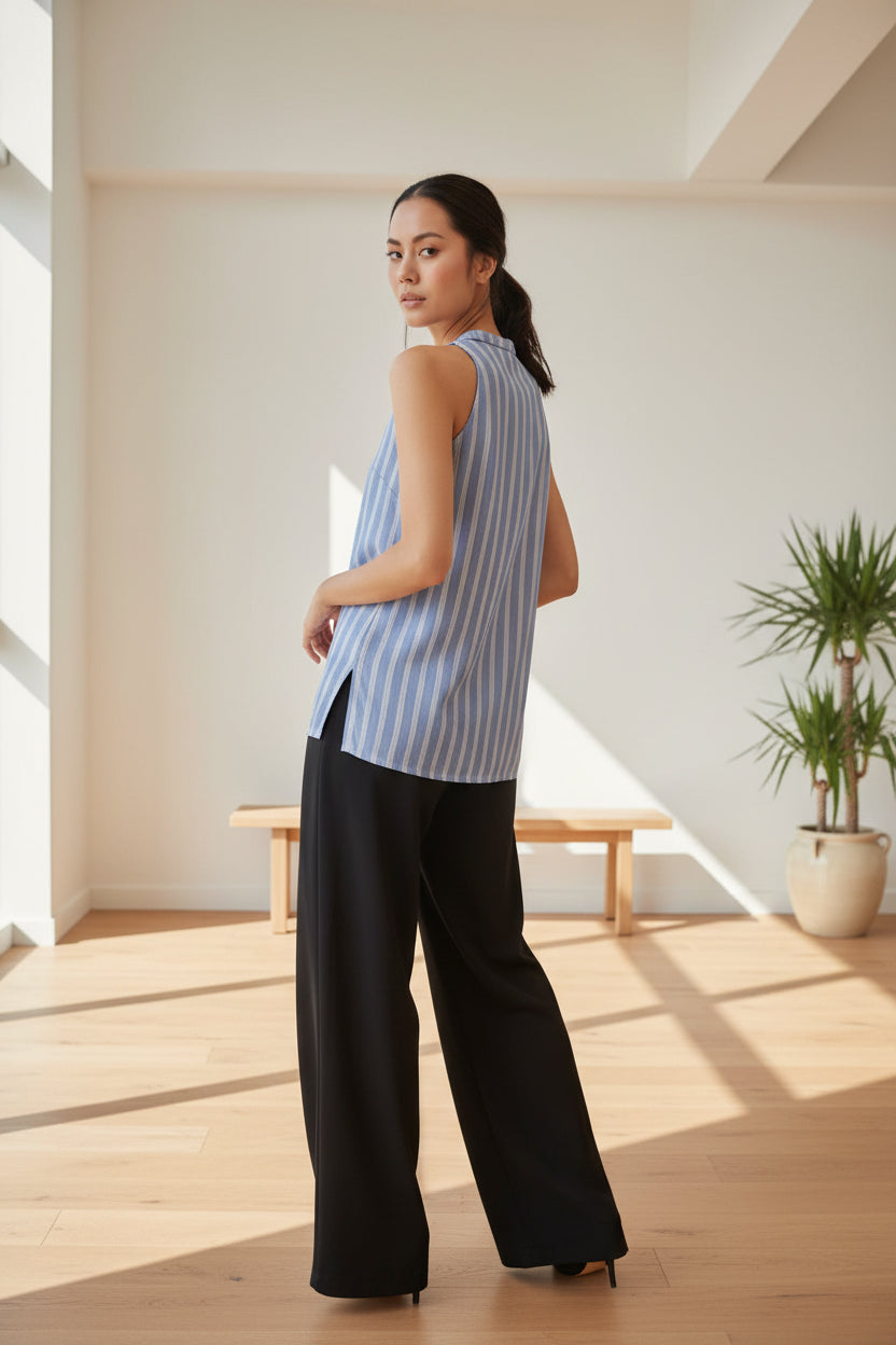 Blue Striped Collared Top