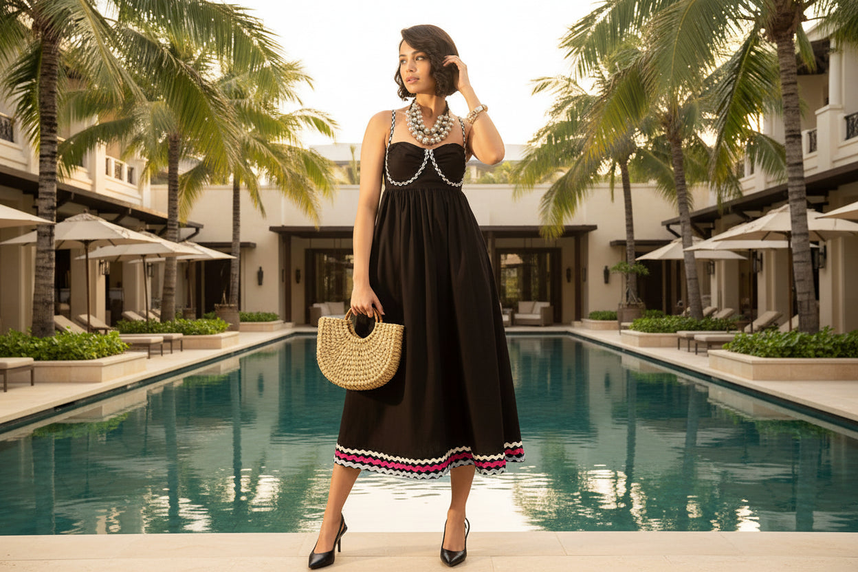 Black Spaghetti Lace Midi
