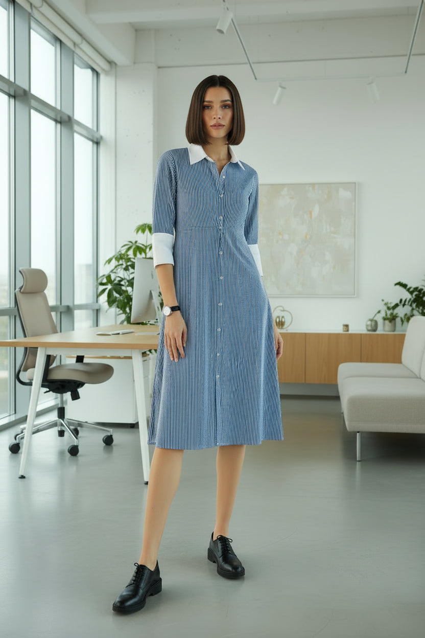 Blue Striped Shirt Dress