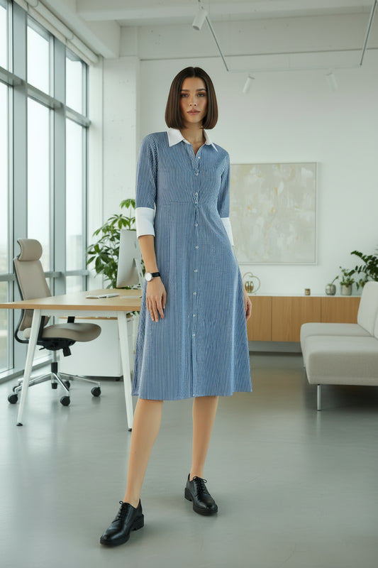 Blue Striped Shirt Dress