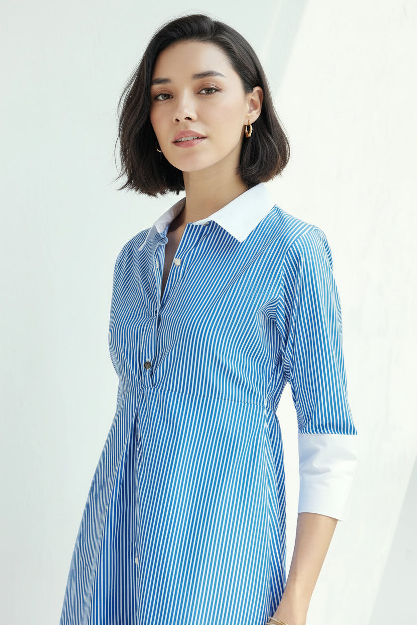 Blue Striped Shirt Dress