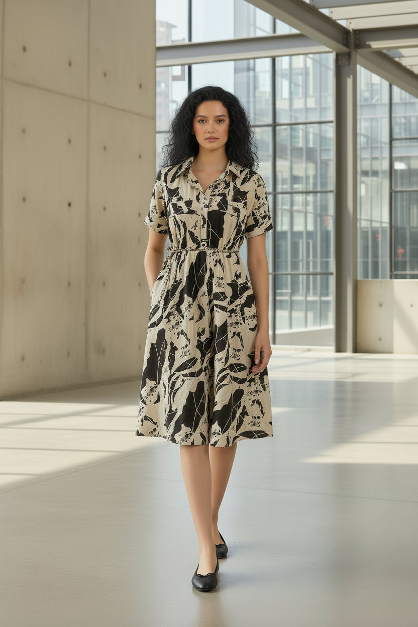 Black Abstract Shirt Dress