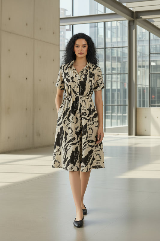 Black Abstract Shirt Dress