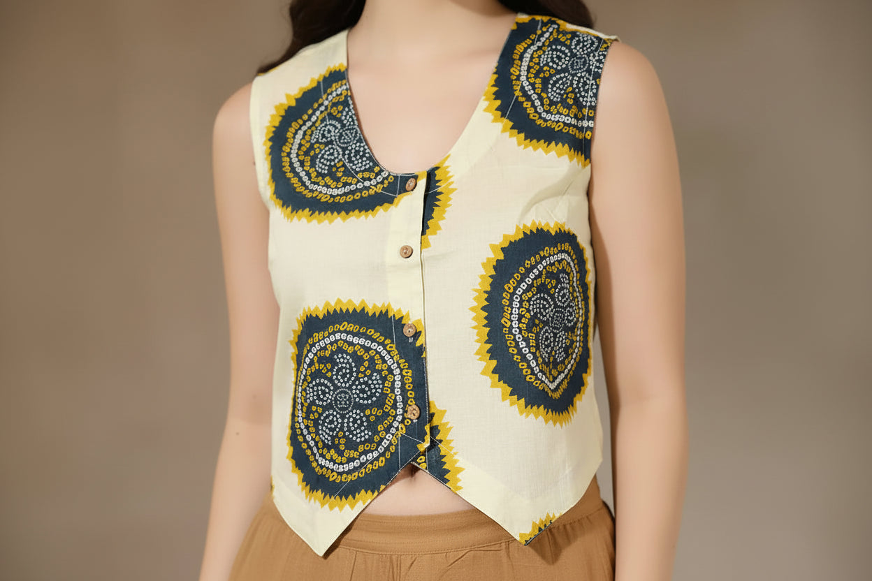 Cream Bandhani Vest
