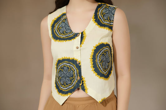 Cream Bandhani Vest