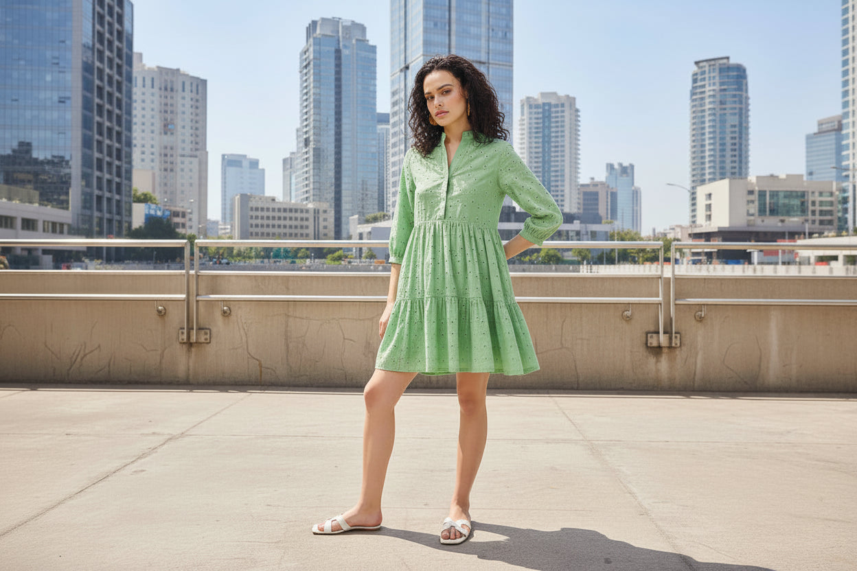 Green Schiffli Dress