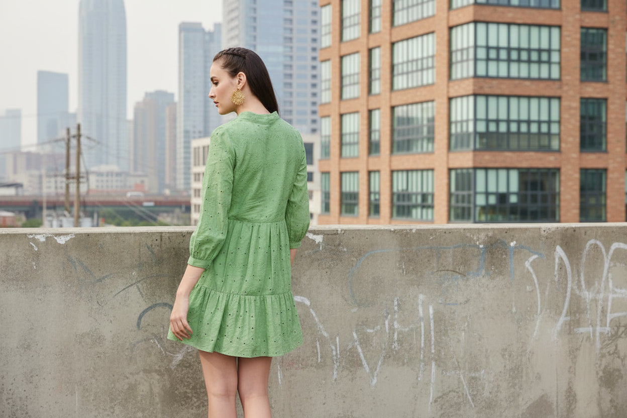 Green Schiffli Dress