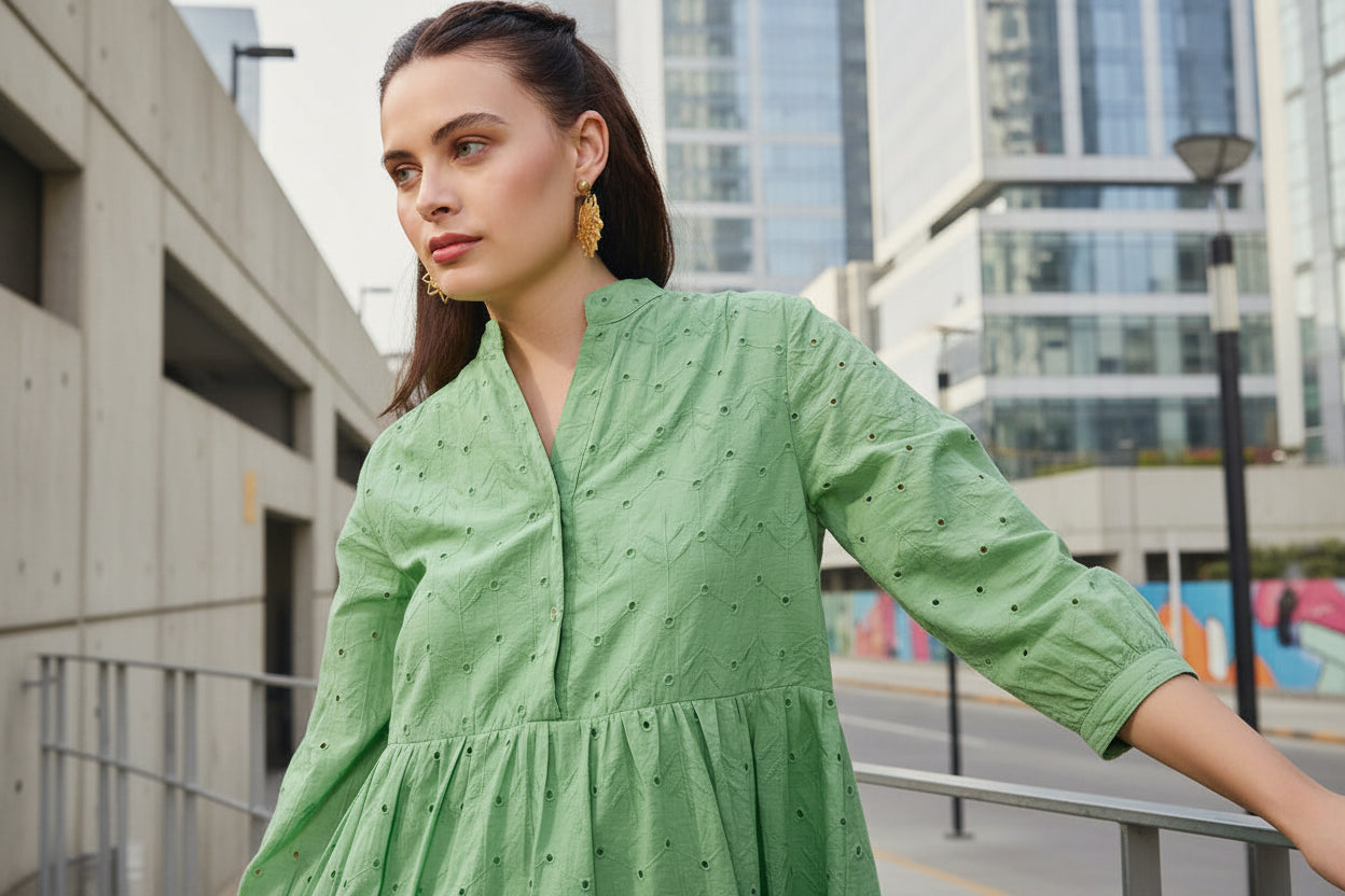 Green Schiffli Dress