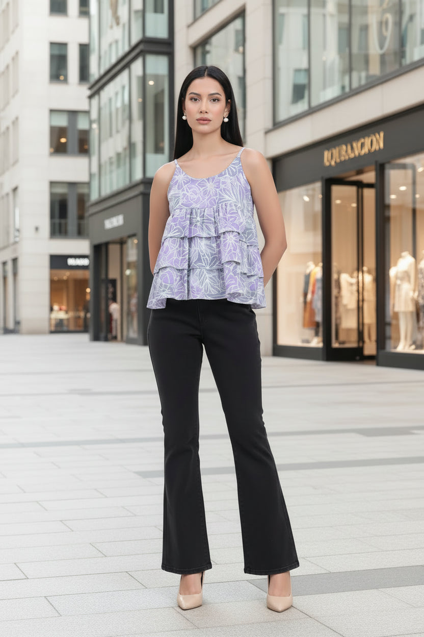 Grey Flared Spaghetti Top