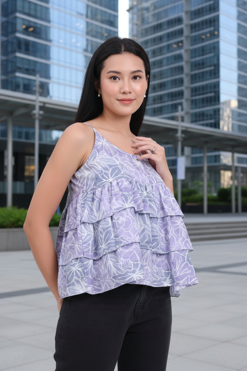 Grey Flared Spaghetti Top