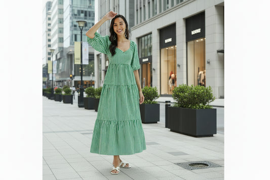 Green Striped Tiered Maxi