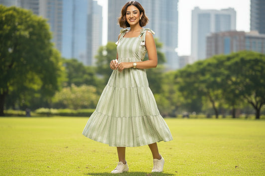 Green Tie-Up Sleeves Midi