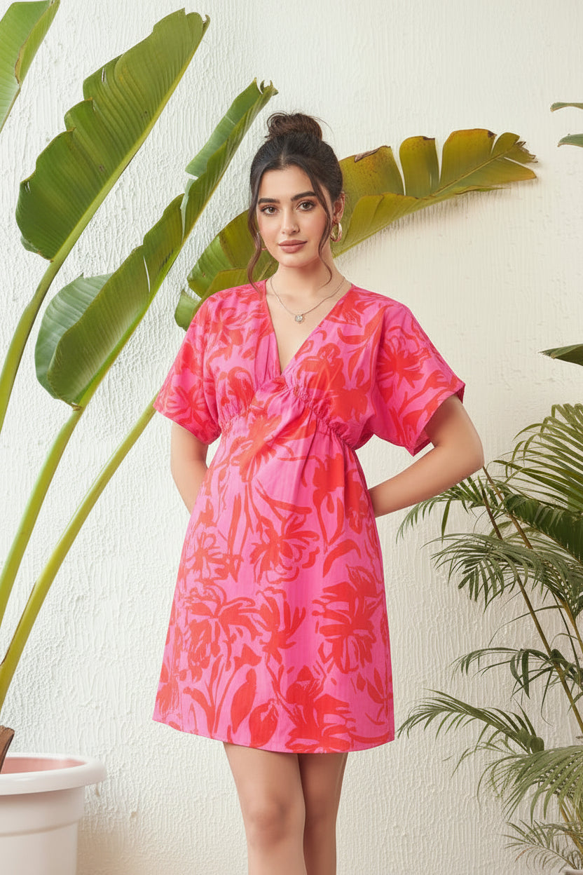 Magenta Floral Kimono Dress
