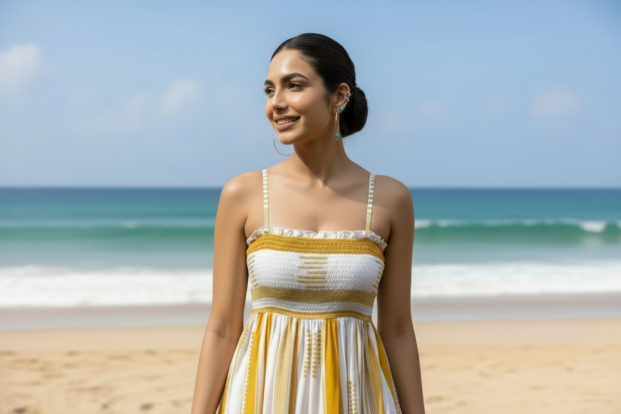 Mustard Striped Midi