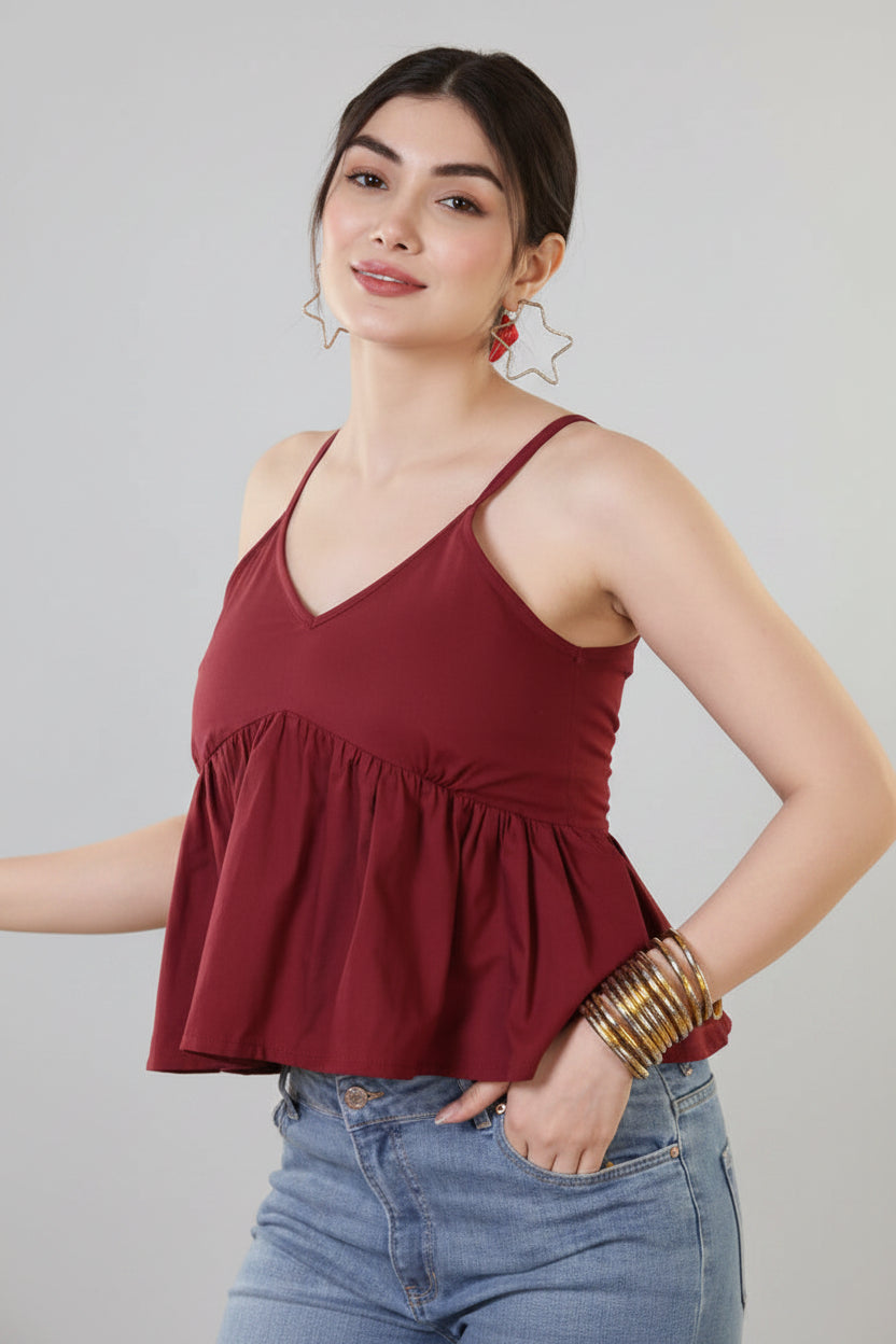 Maroon Solid Spaghetti Top