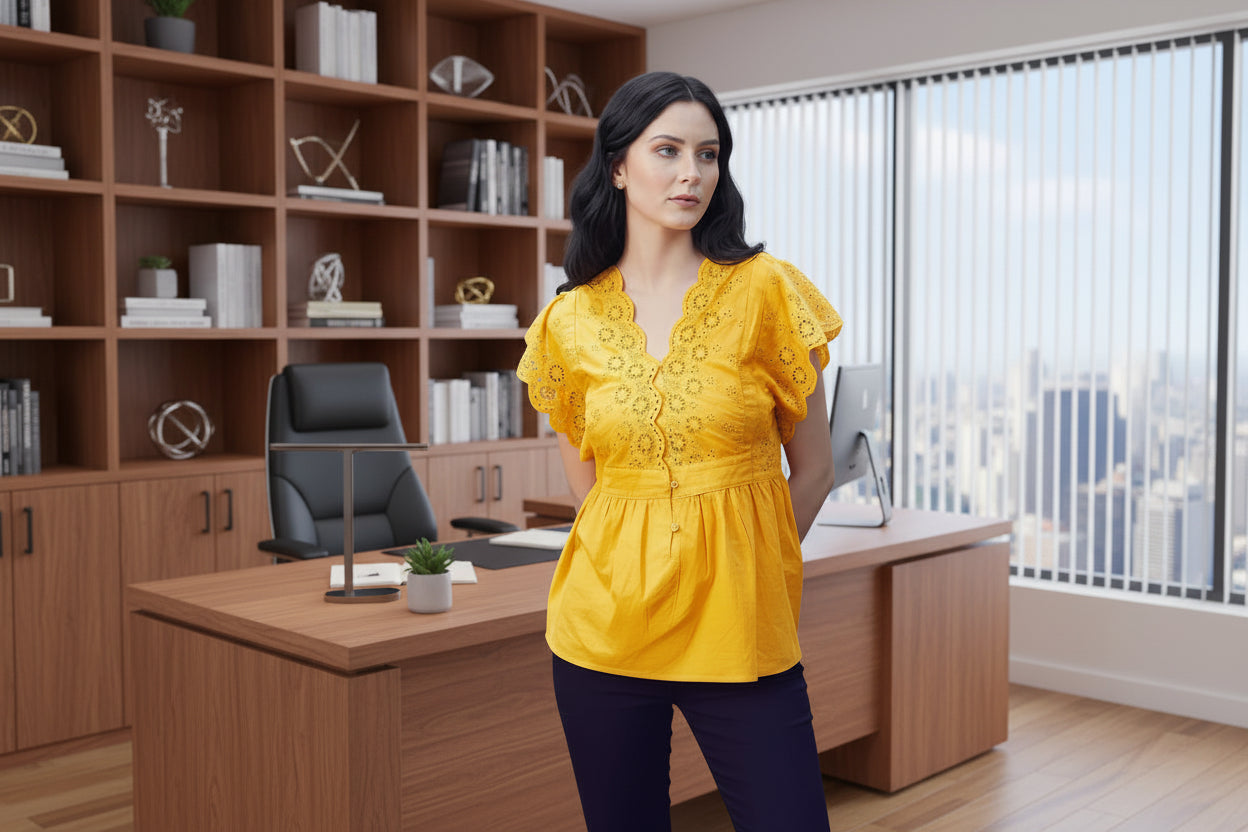 Mustard Schiffli Top
