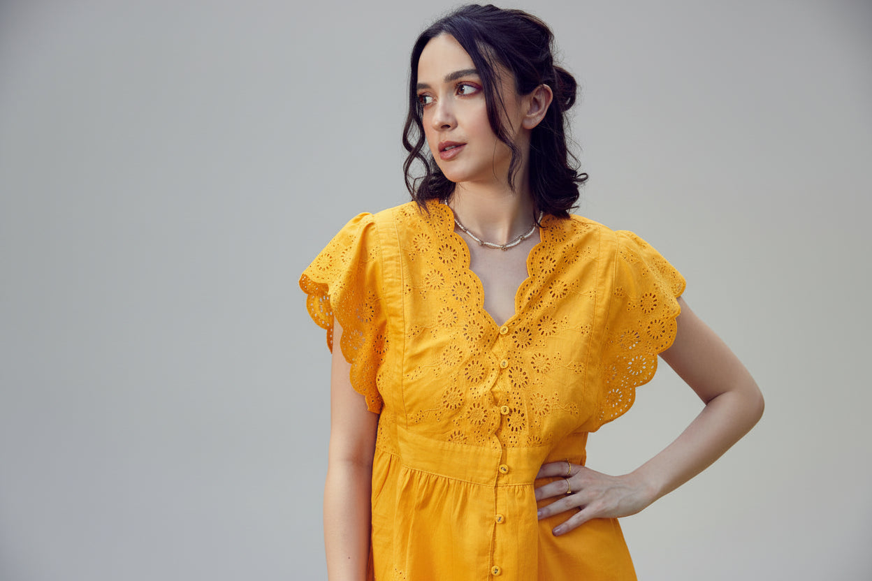 Mustard Schiffli Top