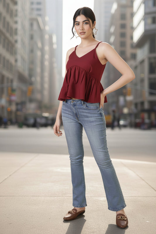 Maroon Solid Spaghetti Top