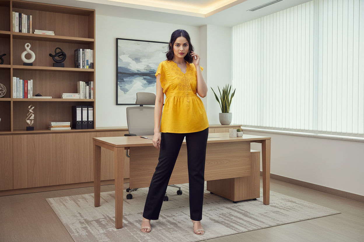 Mustard Schiffli Top