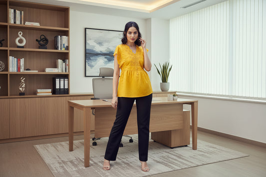 Mustard Schiffli Top