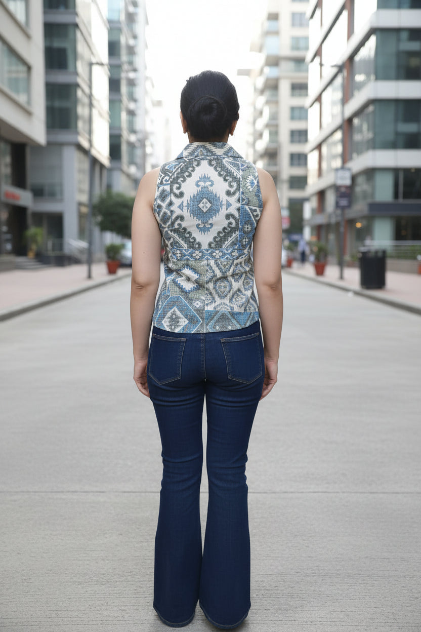 Multi-colour Collar Top