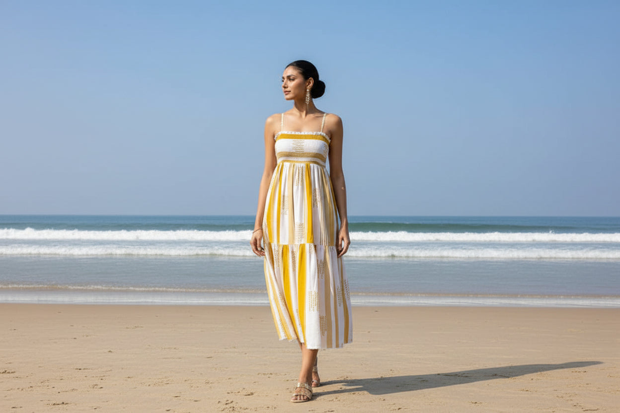 Mustard Striped Midi