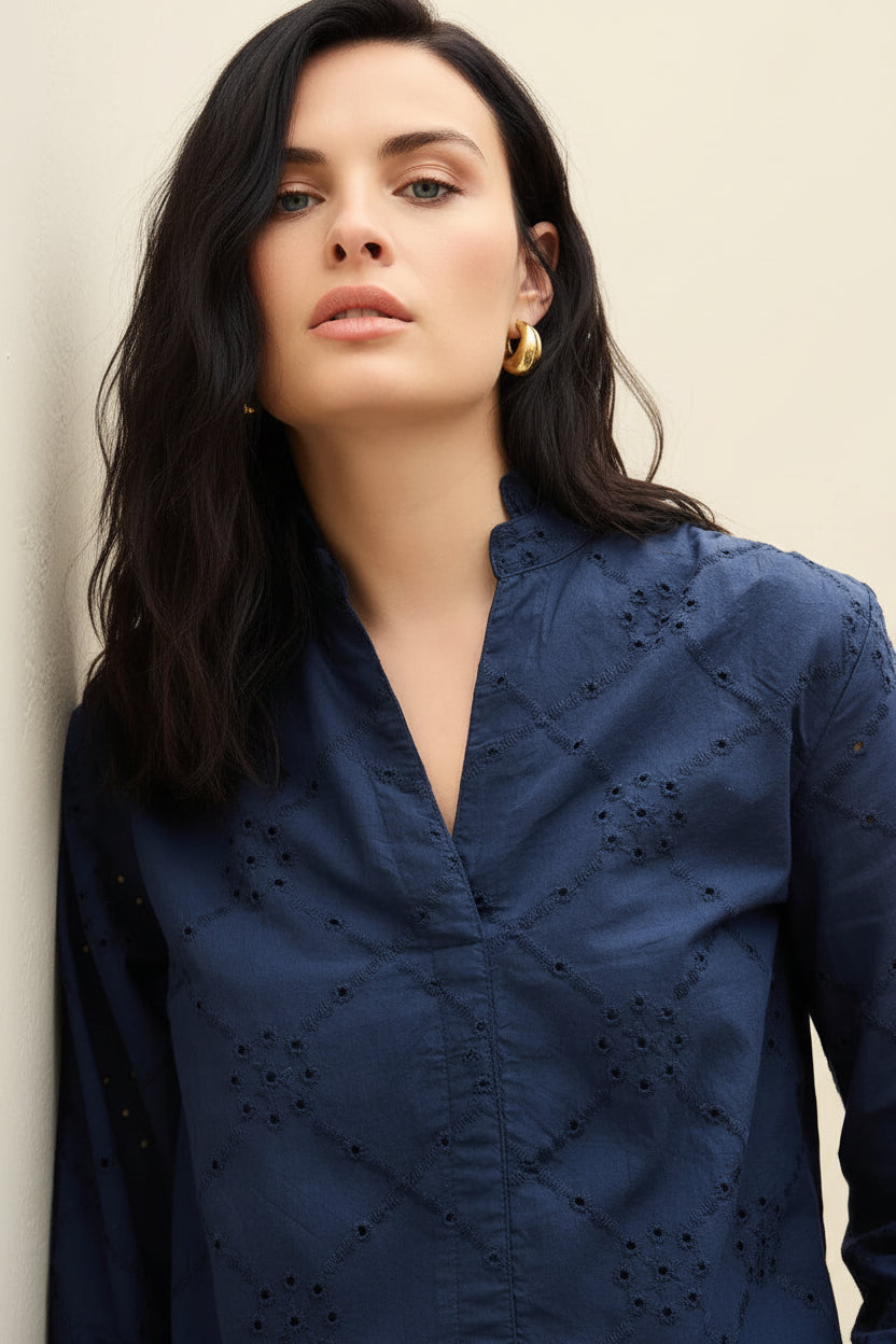 Navy Blue Schiffli Dress